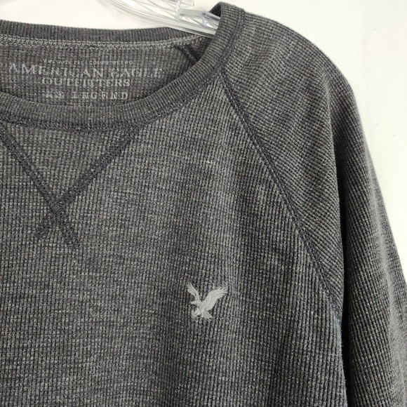 American‎ Eagle Mens Y2K Gray Thermal Long Sleeve Crew Neck Waffle Knit Shirt - Picture 3 of 13